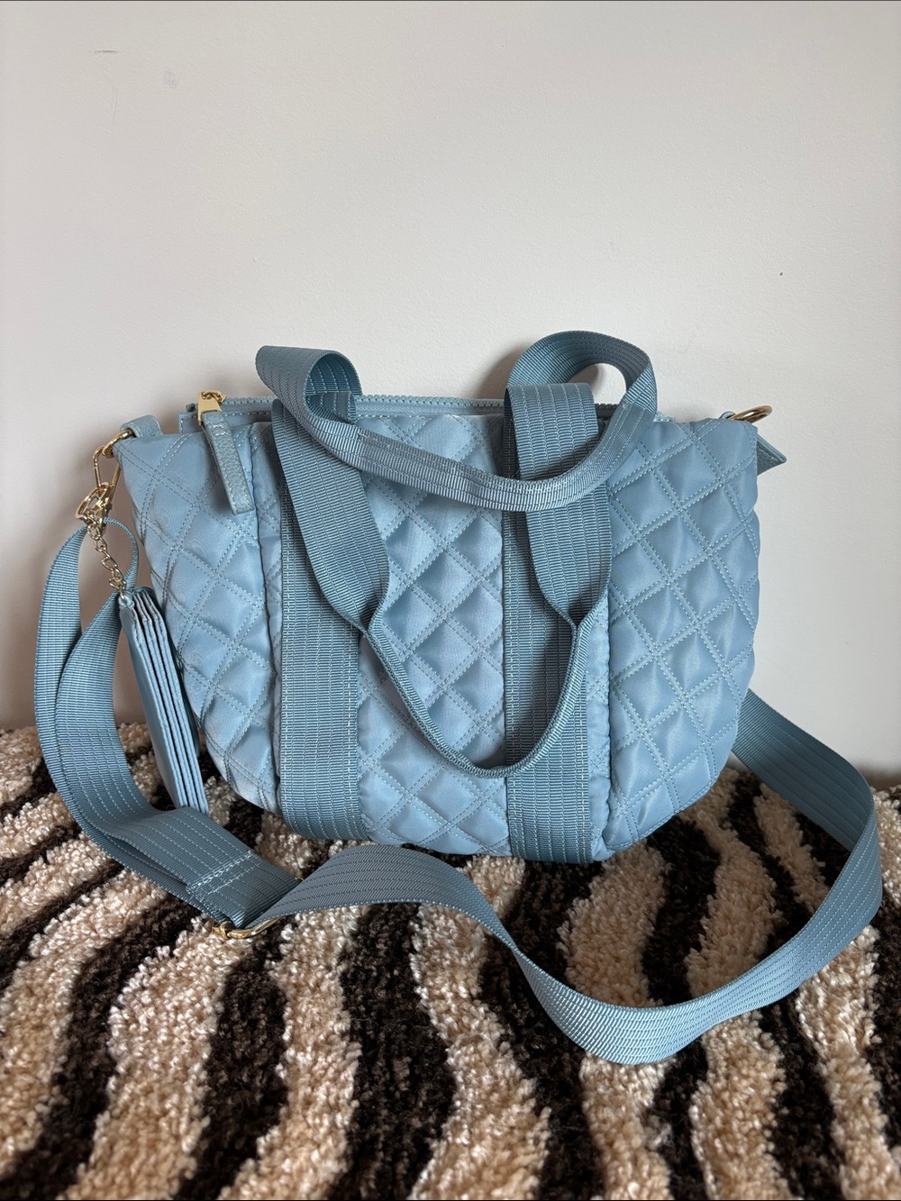 Cynthia Rowley Blue Quilted Bag With Matching Wallet Crossbody EUC